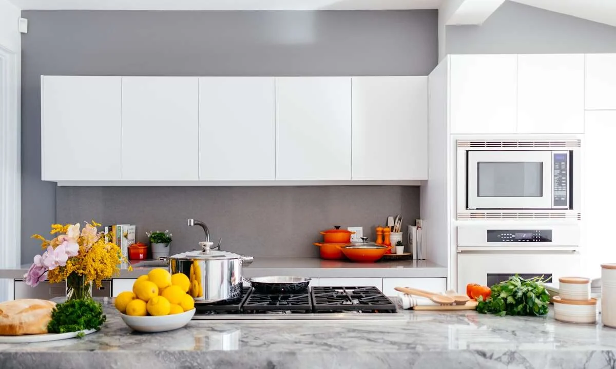 Modern kitchen with cooking appliances on the counter